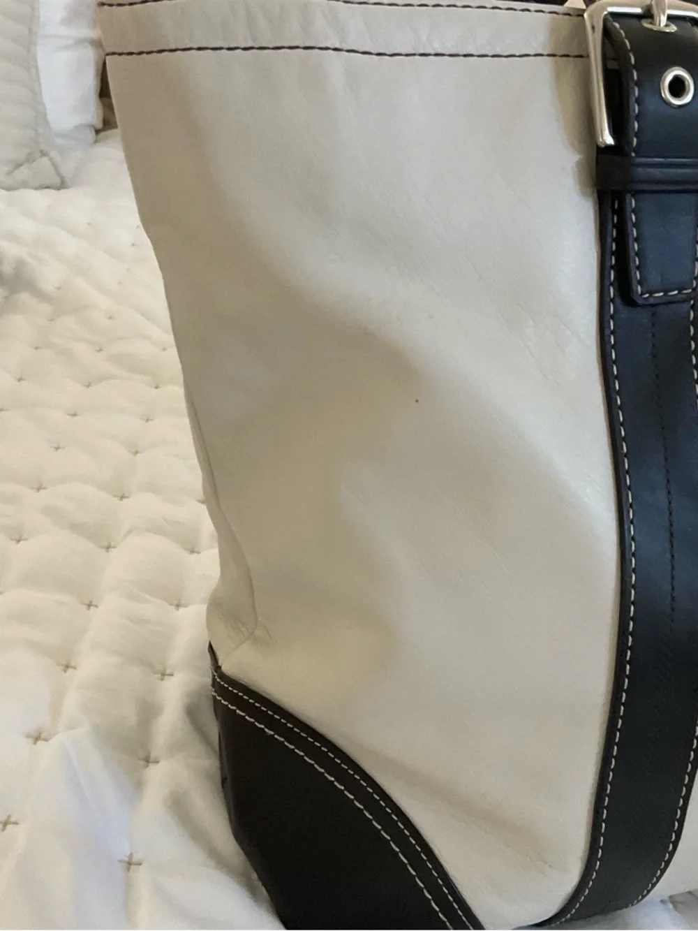 Coach White and Brown Leather Travel Tote - Picture 3 of 10